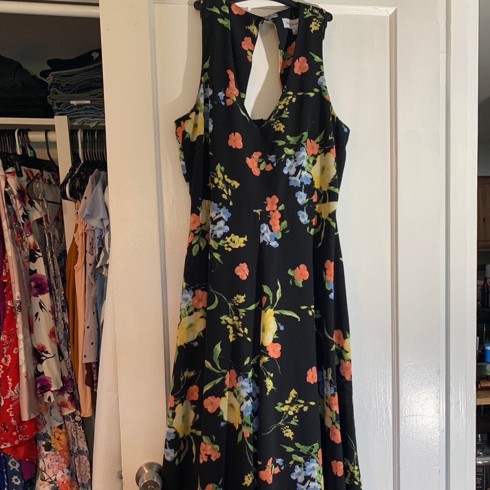 Mid-length black floral jumpsuit